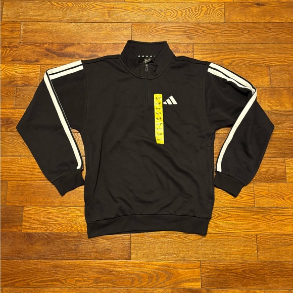 adidas Other - Adidas Black 1/4 Zip-Up Sweater with White Stripes Size Small NWT